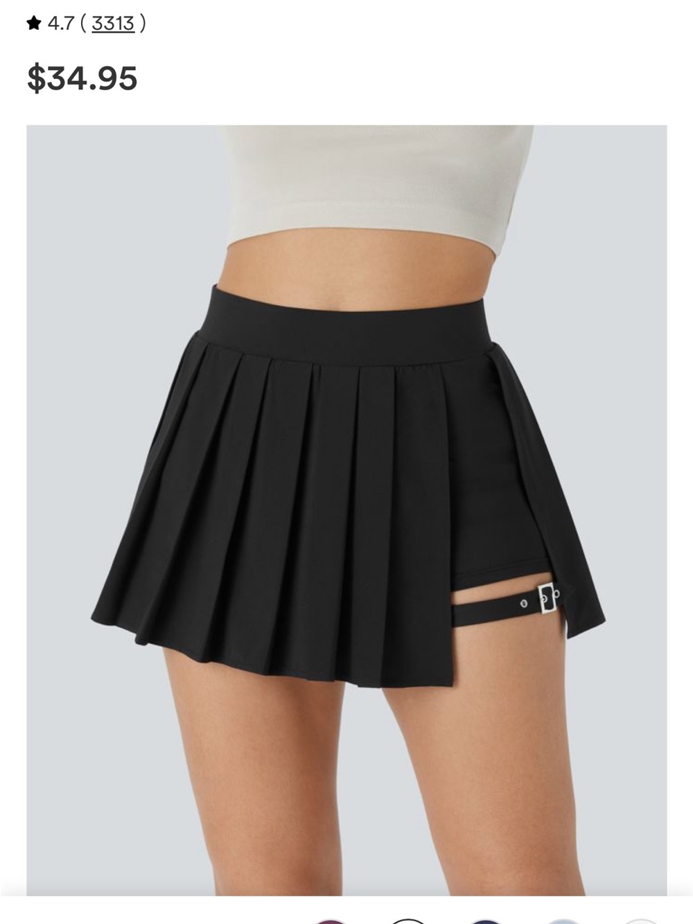 HALARA Black Pleated Mini Skort with Strappy Buckle Detail